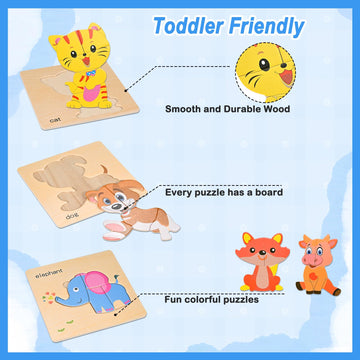 8Pcs Wooden Puzzles For Toddlers 1 2 3 4, Toddler Puzzles Ages 1 2 3 4, Montessori Educational Jigsaw Toys Preschool Puzzles Chr
