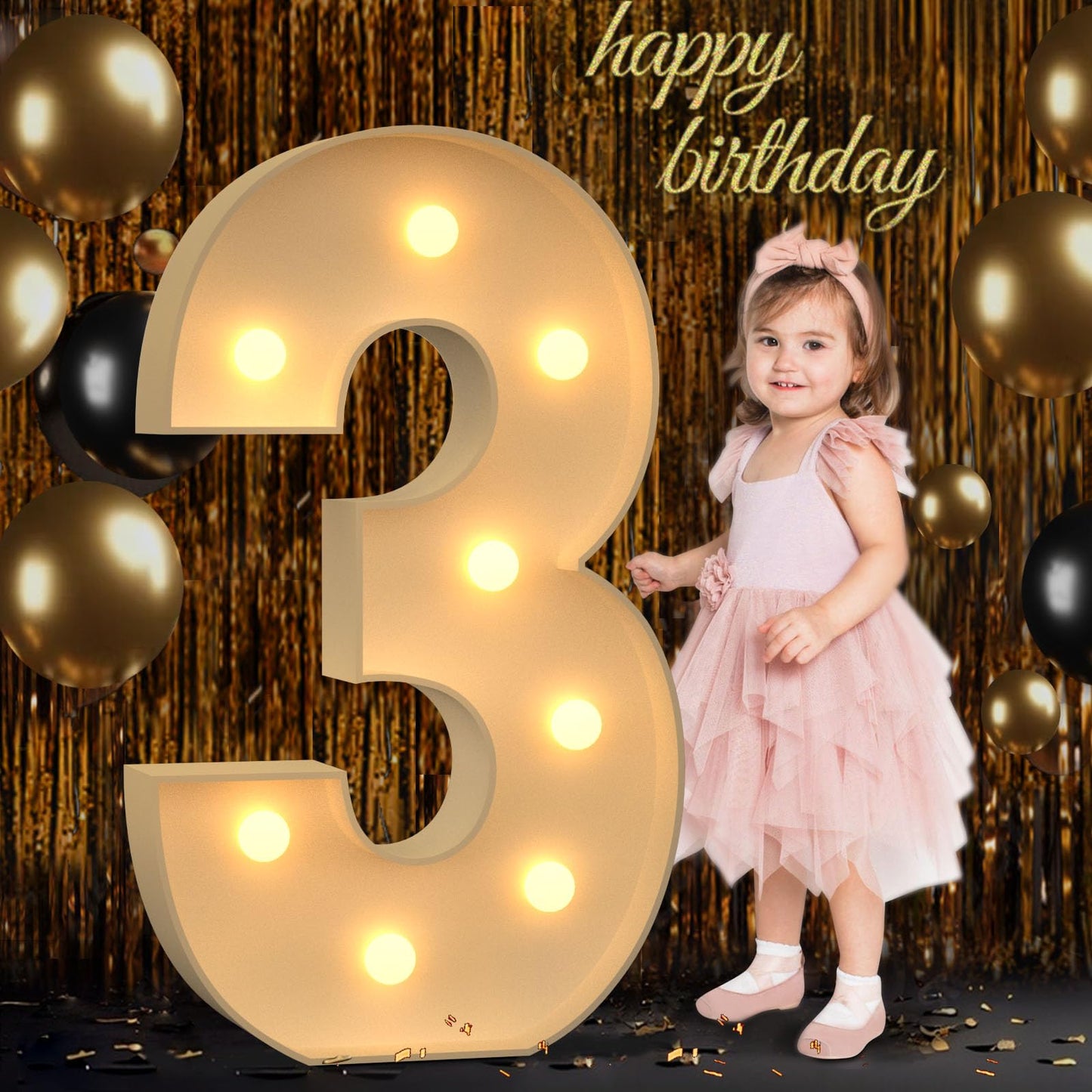3Ft Marquee Numbers, Light Up Numbers 3 For 3Rd 13Th 30Th Birthday Decorations, Big Numbers For Party Decorations, Large Light U