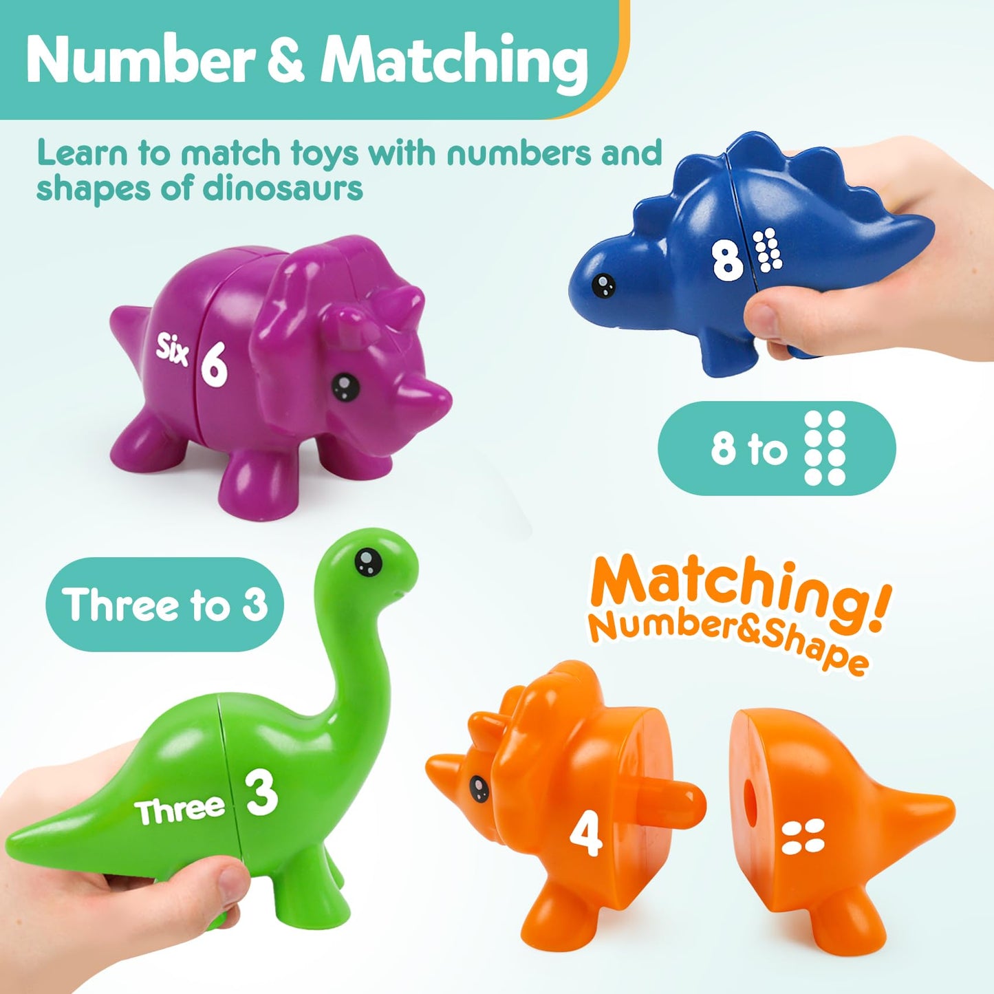 Matching Number Counting Dinosaur Toys With Double-Sided 1 2 3 Number Preschool Learning Sensory Sorting Educational Montessori