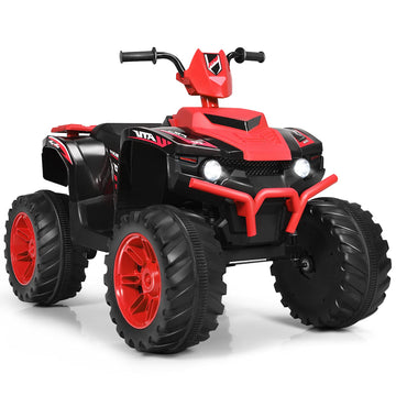 Honey Joy 12V Ride On Atv, 4-Wheeler Battery Powered Toddler Quad, 2 Speeds, Led Headlights, Slow Start, Horn, Music, Treaded Tires, Electric Ride On Toy For Kid(Red)