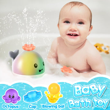 Gigilli Baby Whale Bath Toy - 4 Modes Light Up Fountain for Toddlers, Grey, Small, ABS Material, Perfect for 6-18 Months, Ideal Birthday Gift