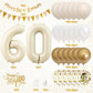 60Th Birthday Decorations Sand White Gold,60Th Birthday Balloons Beige Gold,Happy 60Th Birthday Banner With Cake Toppers Number