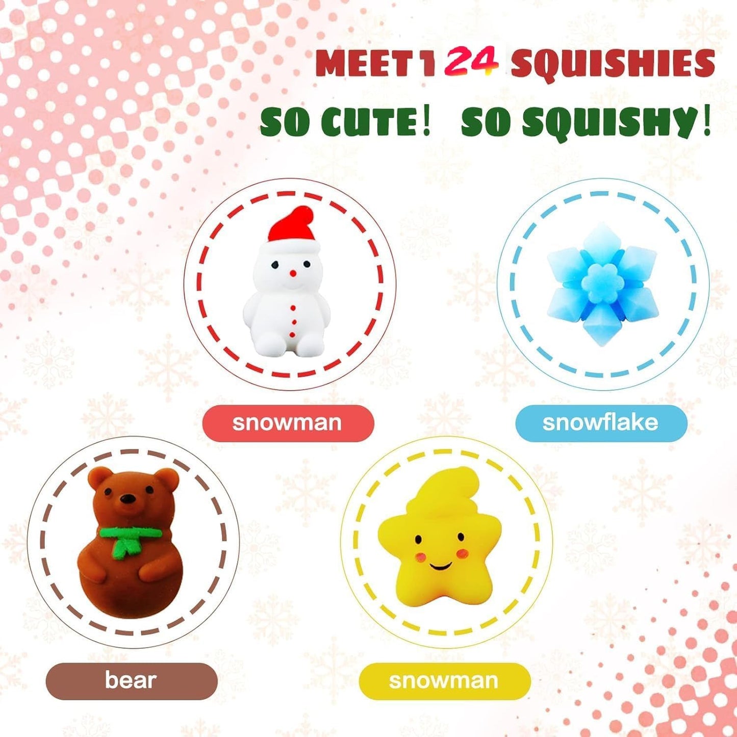Jdsty 24Pcs Christmas Mochi Squishy Toys Christmas Toys Squishies For Kids Girls Boys Toddlers Christmas Party Favors Stocking S