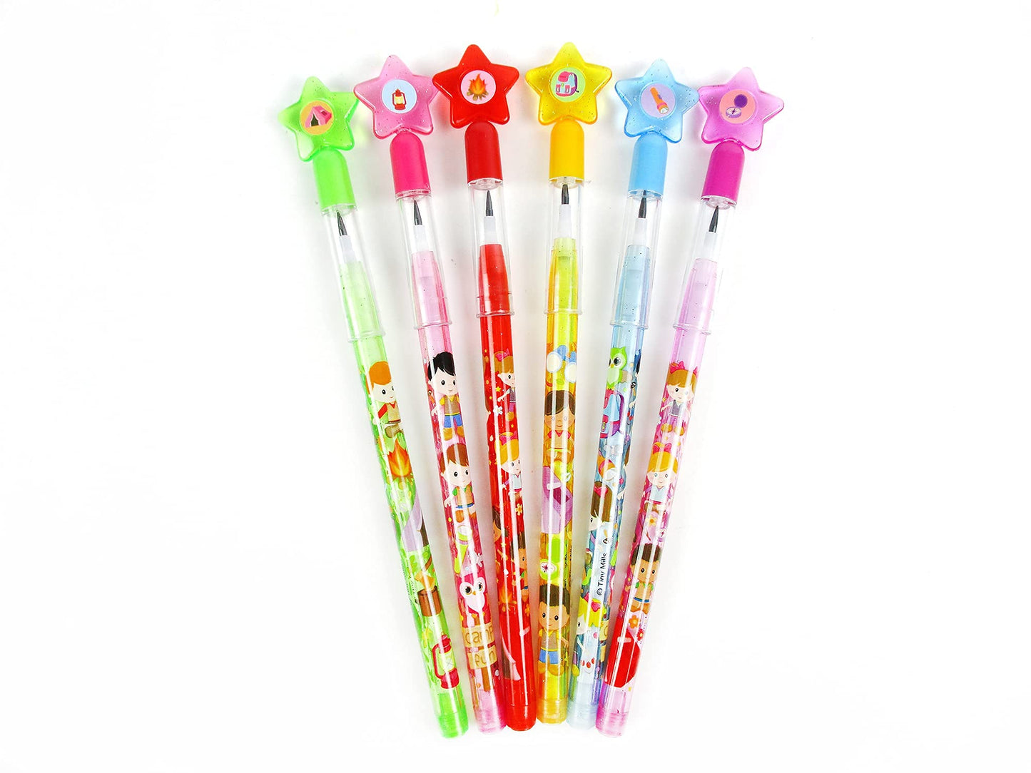TINYMILLS 24 Pcs Camping Multi Point Stackable Push Pencil Assortment with Eraser for Carnival Prize Goodie Bag Stuffers Party F