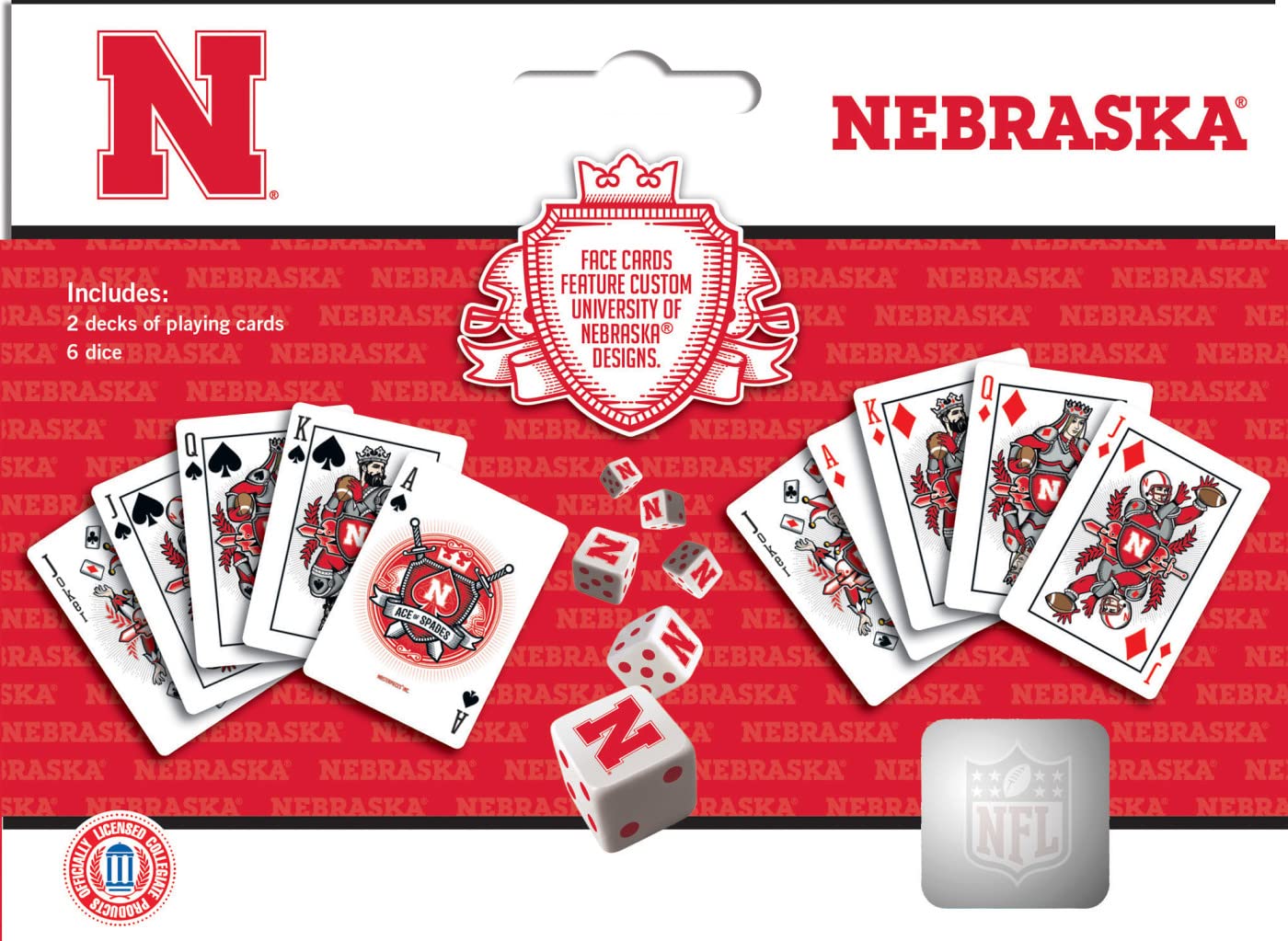 Masterpieces Officially Licensed NCAA Nebraska Cornhuskers 2-Pack Playing Cards & Dice Set for mature-themeds