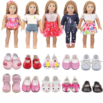 Augfrog 14 Pcs 18 Inch Doll Accessories,5 Sets Of Doll Clothes And 2 Pairs Of Doll Shoes (Send By Random) For 18 Inch American D