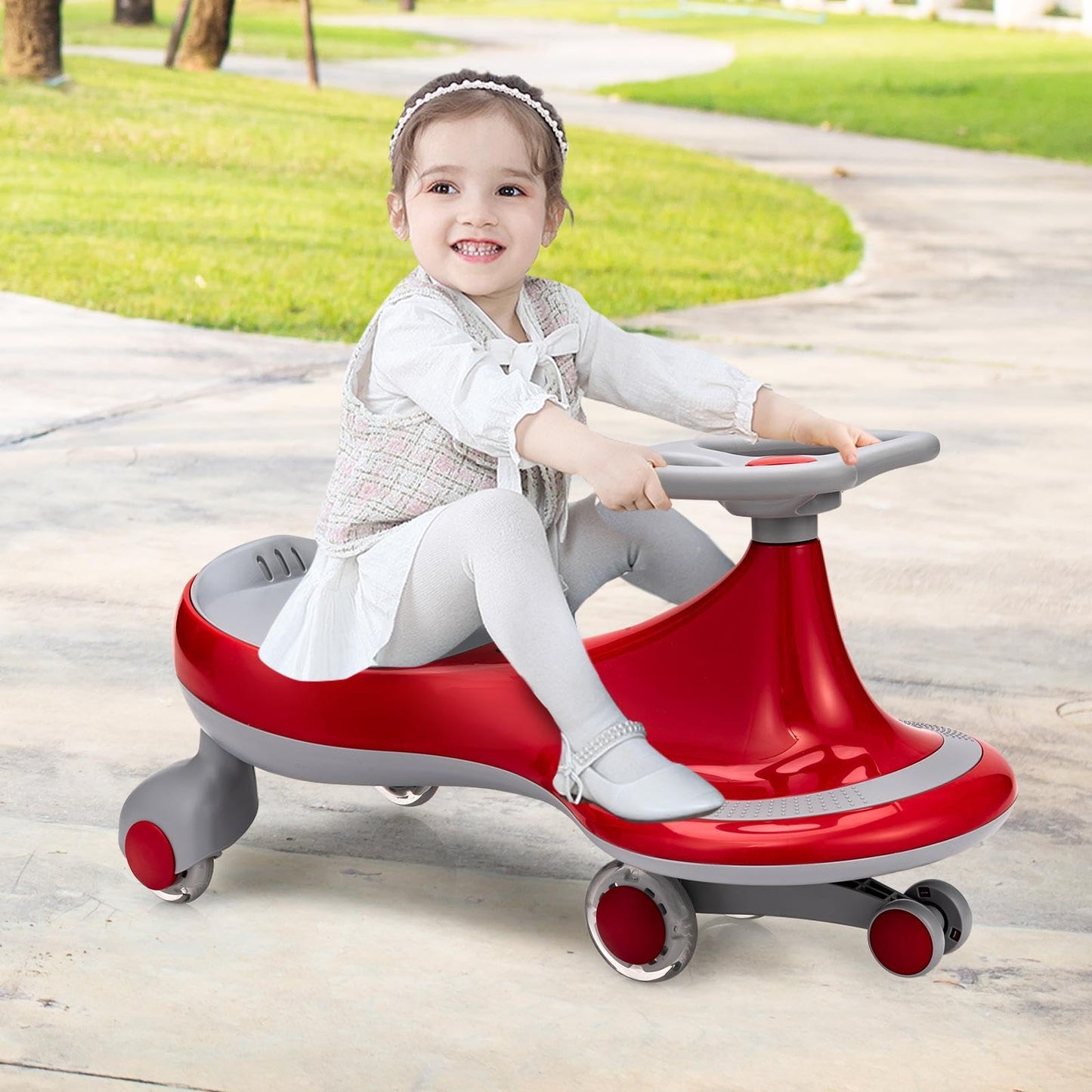 GLACER Wiggle Car  Just Twist Swing Car with Flashy PU Wheels  No Battery  Gears or Pedals Wiggle Bike  Easy to Ride  Indoor Outdoor Ride on Toy Gift for Boys & Girls Aged 3 Years Old and up (Red)