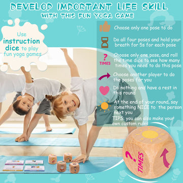 Garybank Kids Yoga Dice - Fun Exercise Game with 12 Yoga Cards & Wooden Box, Ideal for Kids