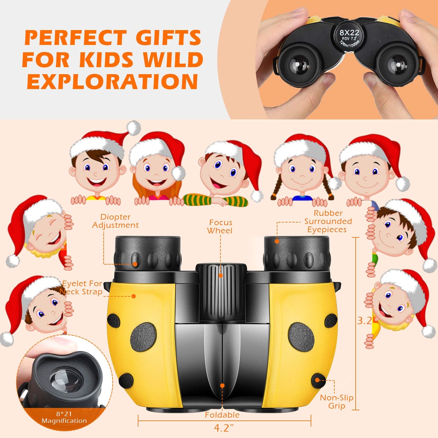 Compact Mini Binoculars For Kids - 8X21 Zoom Kids Binoculars Toy Gift Shock Proof For 3 4 5 6 7 8 9 10 11 12 13 Years Old Boys Girls Bird Watching Sporting Events Children Best Present