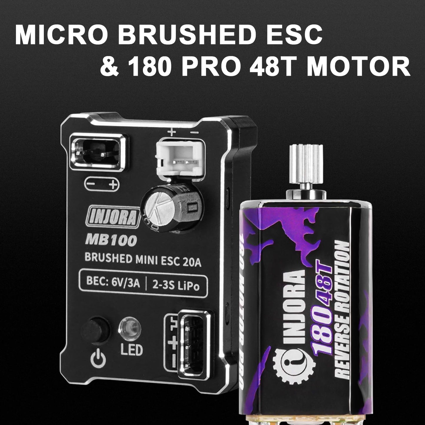 Injora Mb100 20A Brushed Mini Esc With 180 Motor 48T For Trx4M Upgrade 1/18 Rc Crawler