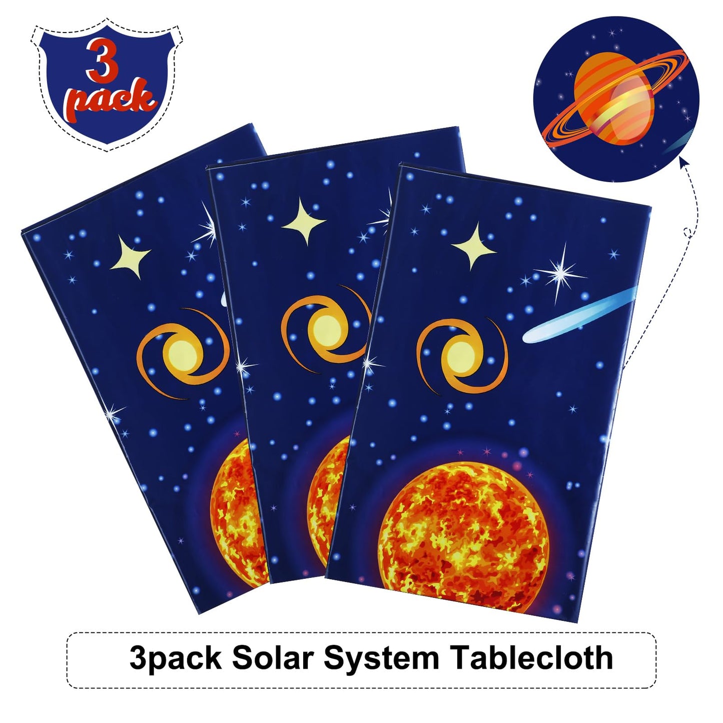 3 Pieces Space Tablecloth Decorations Plastic Outer Solar System Table Cover Planet Design for Kids Space Theme Birthday Party D