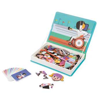Janod Magn  Ti'Book Sports Educational Game-48 Magnets + 16 Model Cards-Childrens Fsc Cardboard Toy-3 Years +, J02596, Multicolo