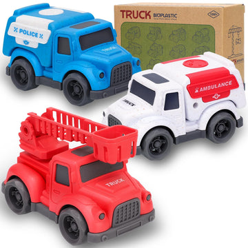Toddler Toy Cars for 1 2 3 Year Old Boy, 3 in 1 Police Car Firetruck Toys and Ambulance for Toddlers, BPA Free, Phthalates Free,