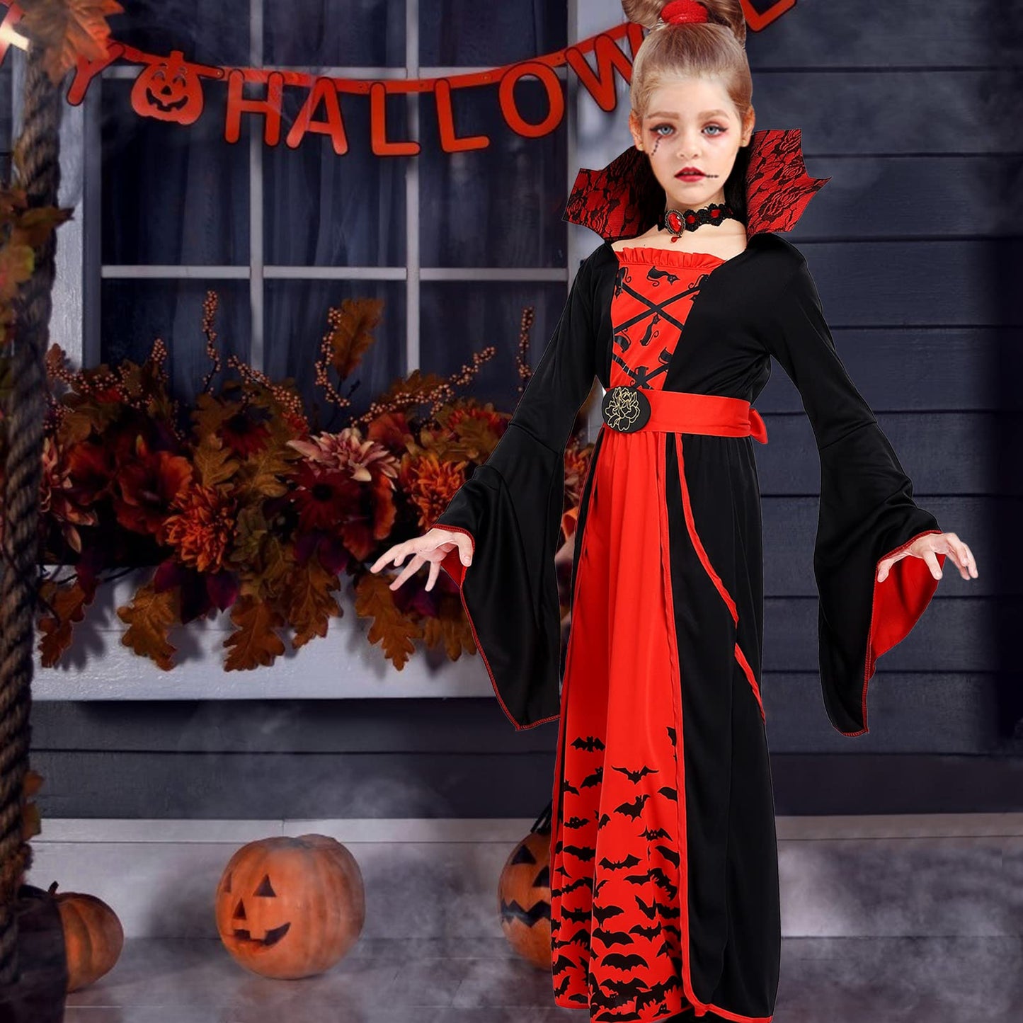 Thinkmax Halloween Vampire Costume For Girls，Kids Royal Queen Skirt For Halloween Dress Up Party,S(5-7 Years)