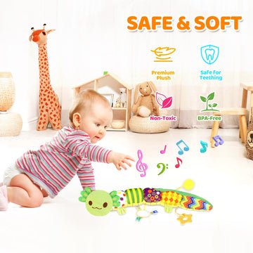 Baby Toys For 0-6 6-12 Months, Sensory Music Animal Stuffed Toy For 0 1 2 3 4 5 6+ Month, Plush Axolotl Toy With Crinkle And Rattles For Infant Newborn, Tummy Time Toys Gifts For 0-3-6-12 Month, Green