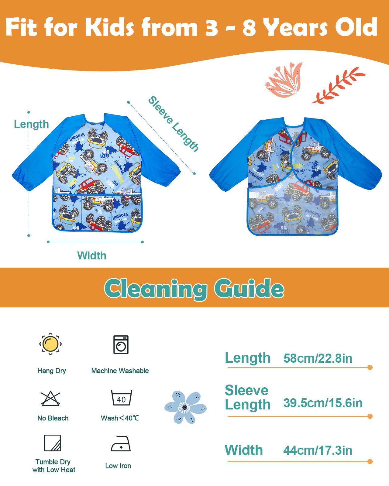 Lictin 2 Pack Kids Art Smocks,Toddler Smock,Waterproof Artist Painting Aprons For Children,With Long Sleeve For Age 3-8 Years