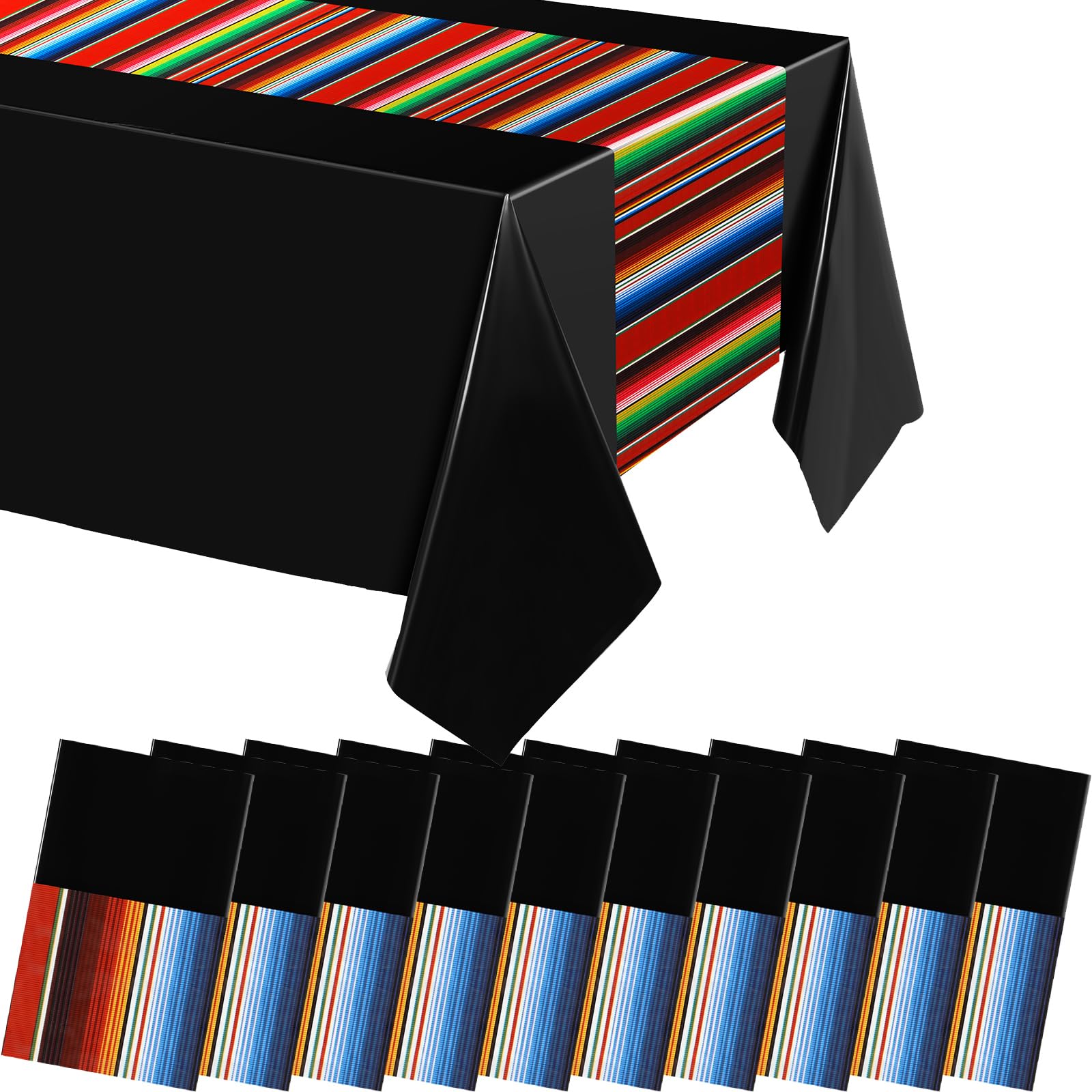 10 Pcs Mexican Fiesta Tablecloth Mexican Table Runner 108 x 54 Inch Plastic Striped Theme Party Decor Fiesta Colorful Striped Ta