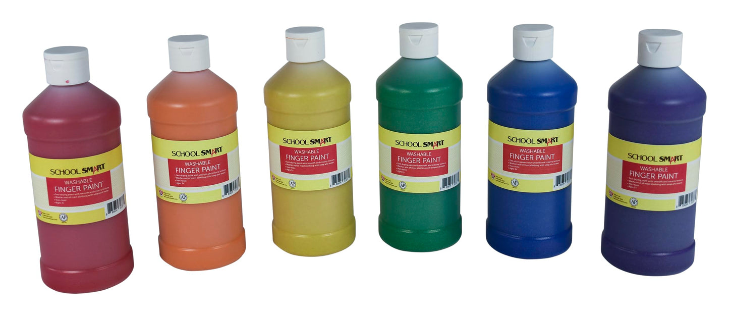 School Smart Washable Finger Paints, Assorted Glitter Colors, Pint Set of 6