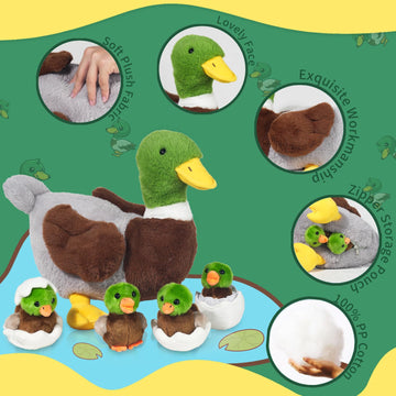 Xyhqyb 5 Pcs Duck Stuffed Animals Sets, Mommy Duck Plush Toy With Stuffed Ducklings In Zippered Belly For Girls Boys Birthday Ch