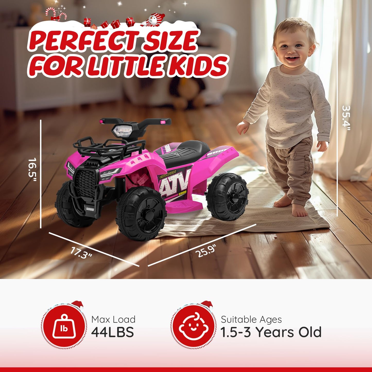 Forever Source Kids ATV - 6V Battery Powered 4 Wheeler, Music & Light, Pink, Large, for Ages 18-36 Months