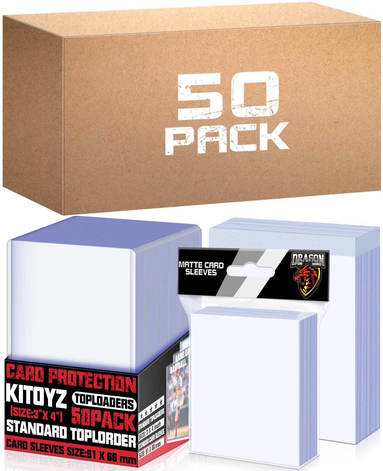 50 Count Top Loaders Trading Card Sleeves, Hard Plastic Toploaders Penny Card Sleeves, Baseball Card Sleeves Holder Card Protector Fit For Mtg Card (Include 50 Toploaders & 200 Soft Sleeves)