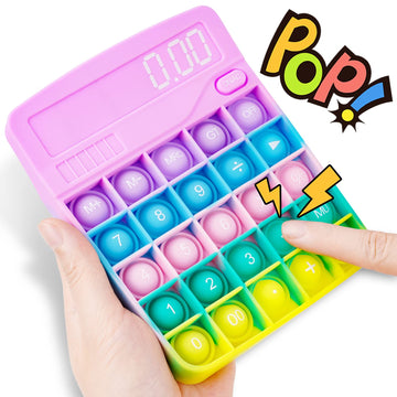 Nitoy Calculator Silicone Bubble Push Popper Fidget Sensory Toy, 5.6”X4.5” Soft Popping Novelty Toy Stress Reducer Anxiety Relief Special Needs Squeeze Toy For Kids & Adults (Rainbow Colors For Girls)