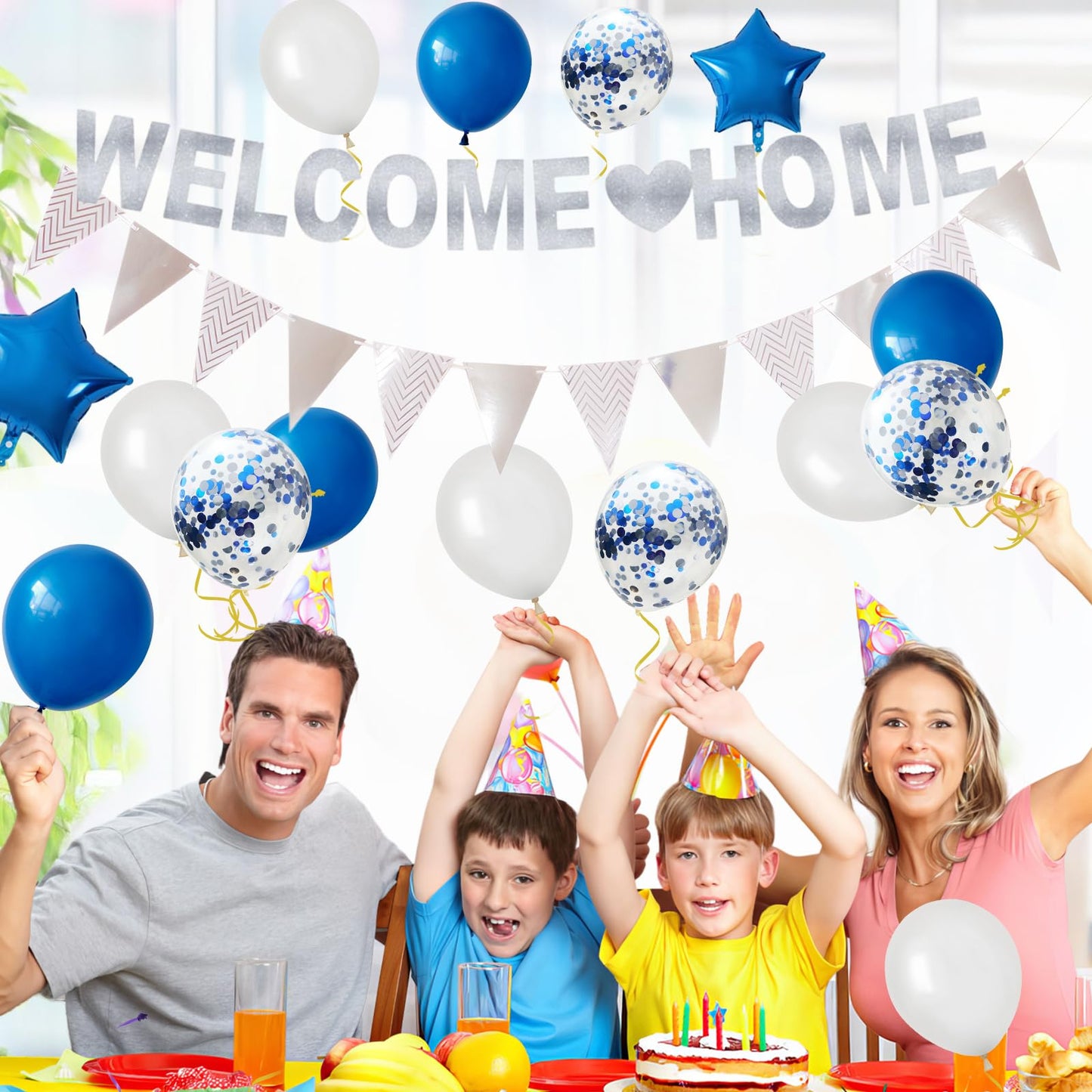 Welcome Home Decorations,Blue Silver Welcome Home Balloons Banners Set,Welcome Home Glitter Banner With Confetti Balloons,Pennan