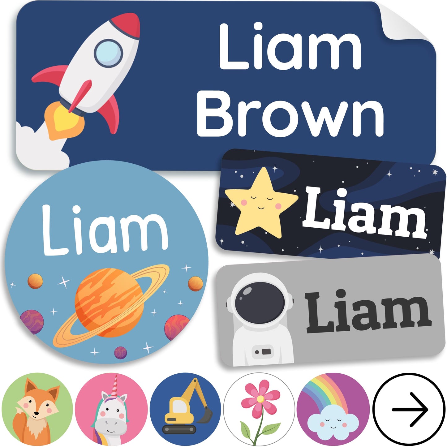 Personalized Daycare Name Labels for Kids [140pcs, Galaxy] - Waterproof Name Stickers for School, Baby Bottles & Clothing - Cust