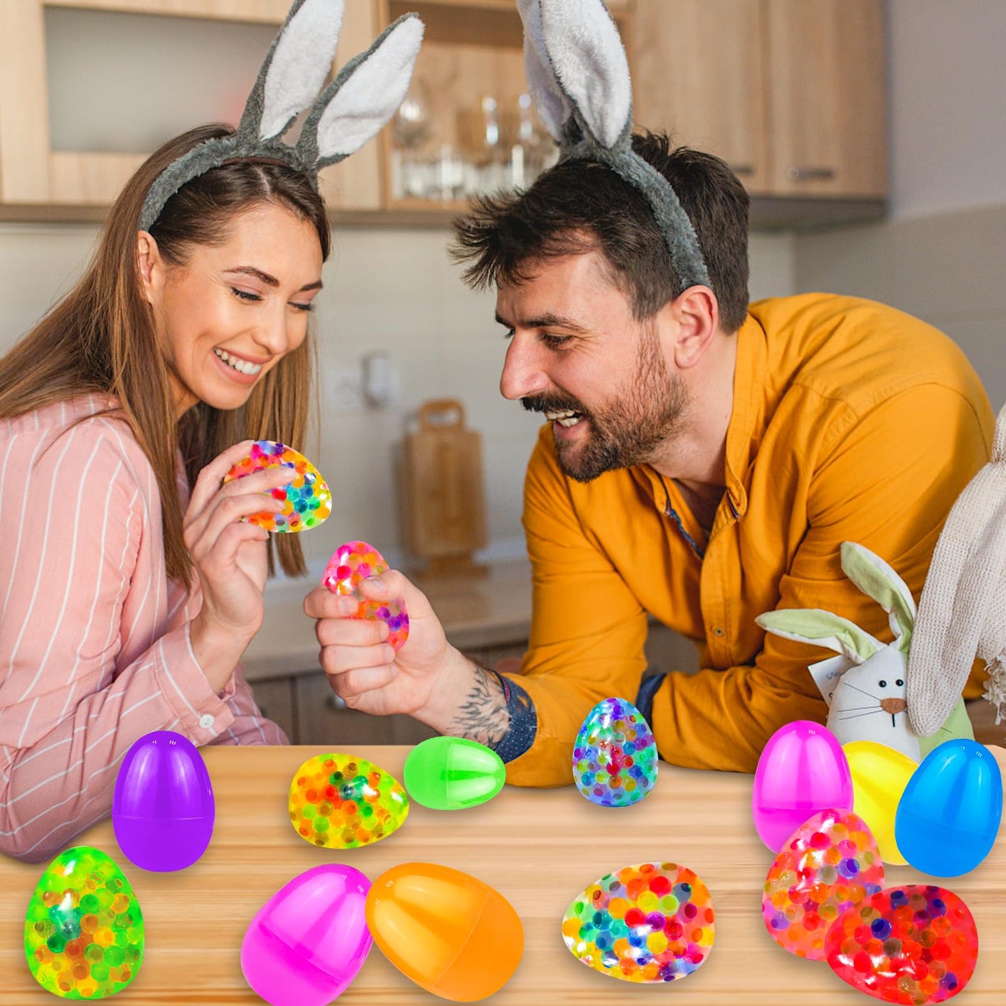 Amenon Easter Basket Stuffers 12 Easter Eggs With 12 Light Up Egg Shaped Fidget Stress Balls Squishies Squeeze Stress Relief Toy