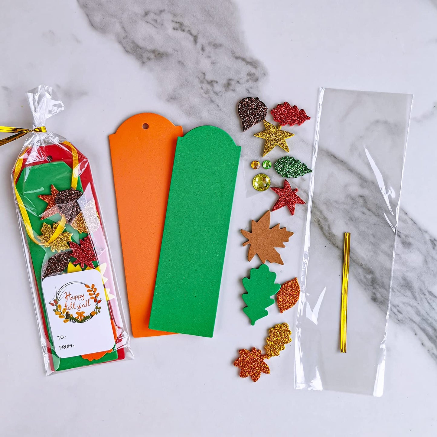 Winlyn 36 Sets Fall Craft Kits Fall Crafts DIY Fall Leaf Bookmarks Decorations Art Sets Autumn Maple Leaf Glitter Leaf Foam Stic
