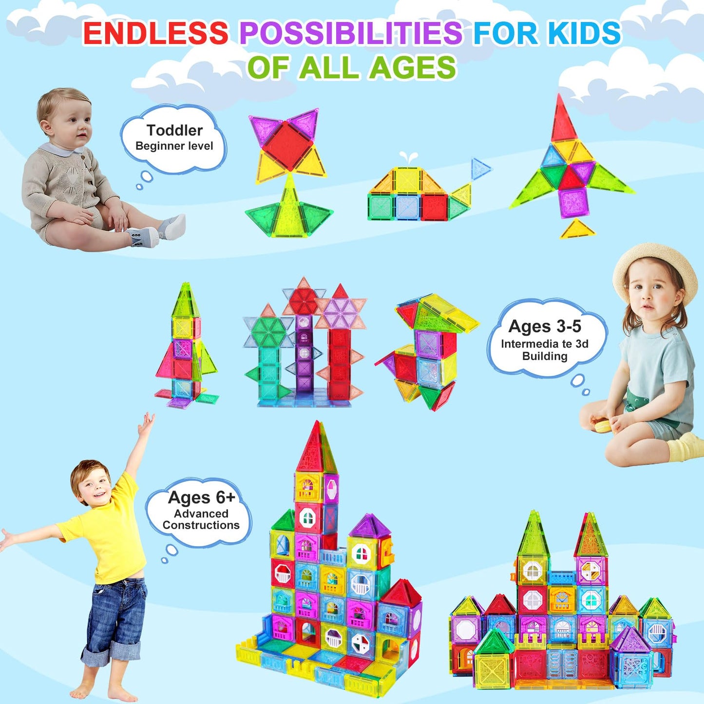 Showylive Magnetic Tiles For Kids, 110Pcs Educational Magnetic Blocks, Magnets Construction Toys, Magnetic Kids Toys, Constructi