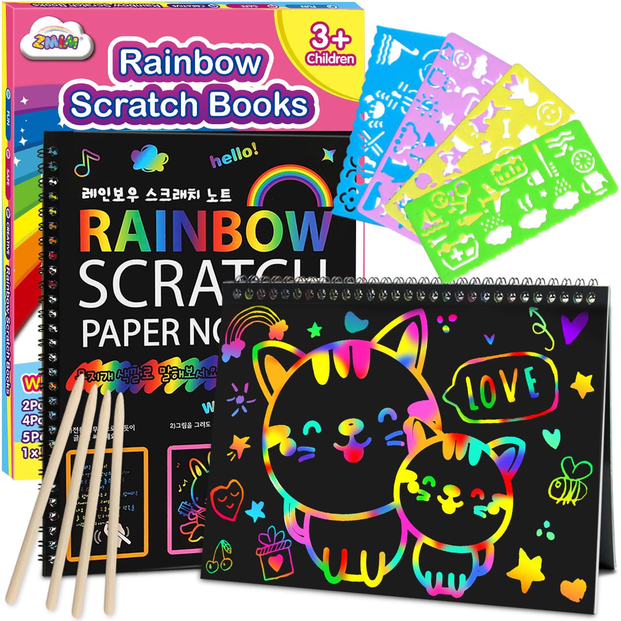 ZMLM Scratch Paper Art-Crafts Gift: 2 Pack Rainbow Notebooks Supplies Toys Easter Basket Stuffers for 3 4 5 6 7 8 9 10 Years Old