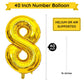 Paticool Gold Number 8 Balloon, 40 Inch Large Number Foil Mylar Balloons For 8Th Girl Boy Birthday Party Celebration Decorations