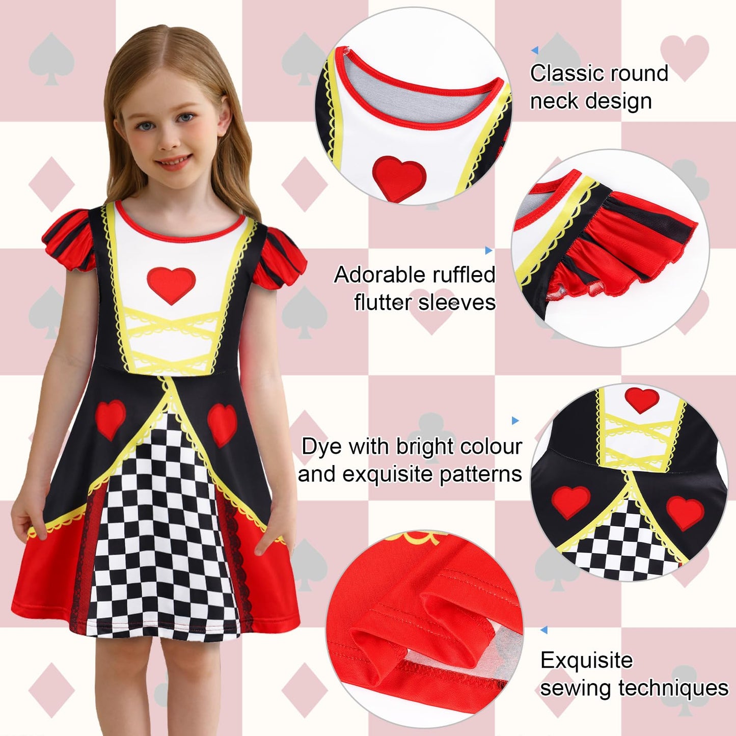 Eledobby The Queen Of Hearts Dresses For Girls Princess Costume Kids Halloween Outfits Birthday Party Cosplay Dress 5T 6X