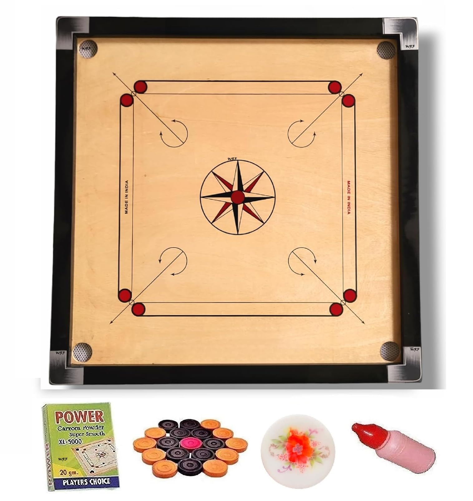 Wrf Superior Matte Finish Practice Carrom Board For Serious Professional Practice With Coins Striker And Powder Black New (32 In