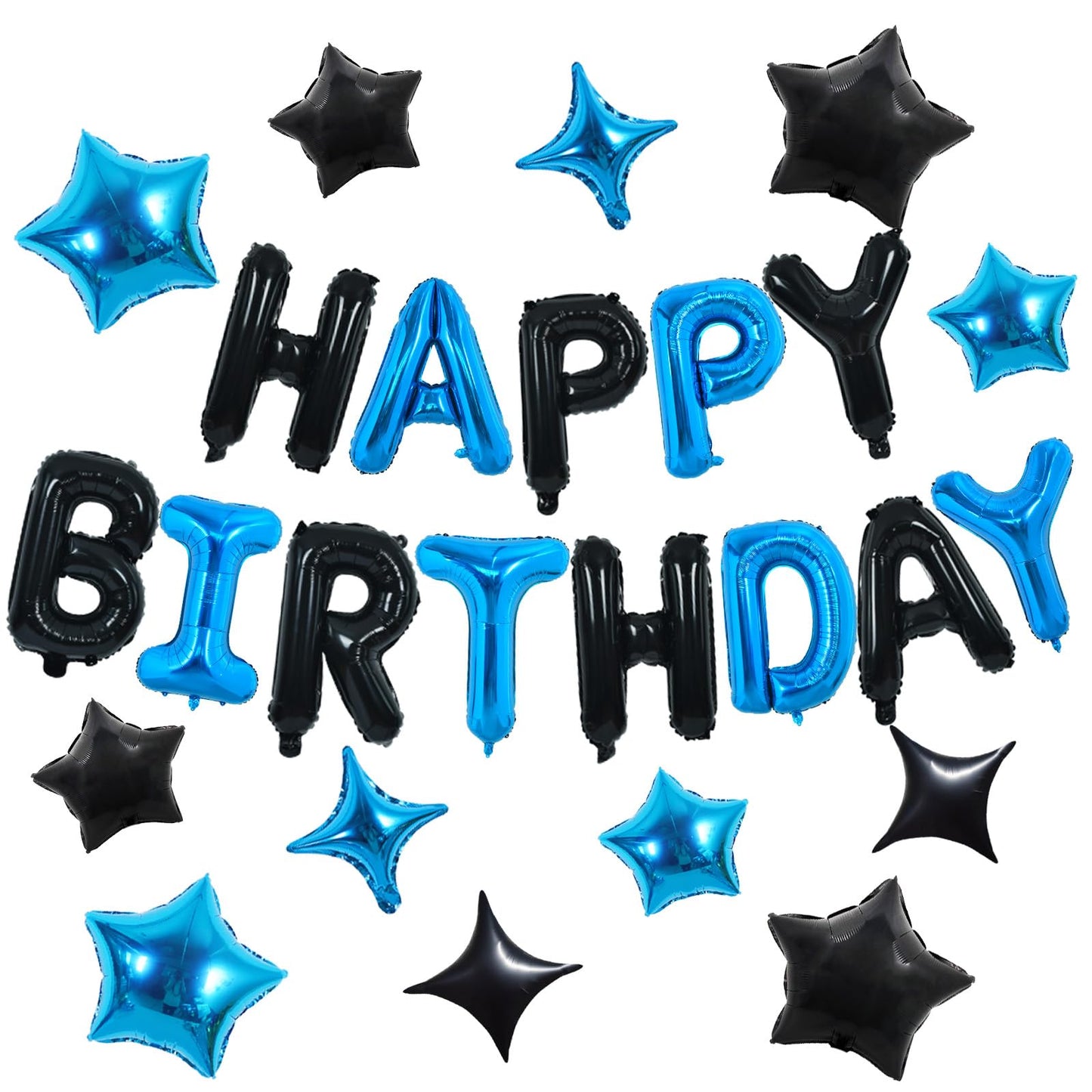 TONIFUL 35PCS Black Blue Happy Birthday Decorations Kit 16 Inch Happy Birthday Balloon Banner with Star Balloons Mylar Foil Birt
