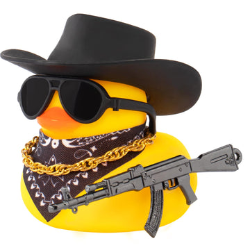 wonuu Black Cool Rubber Duck Car Ornaments Duck Car Dashboard Decorations for Car Accessories with Cowboy Hat Necklace and Sungl