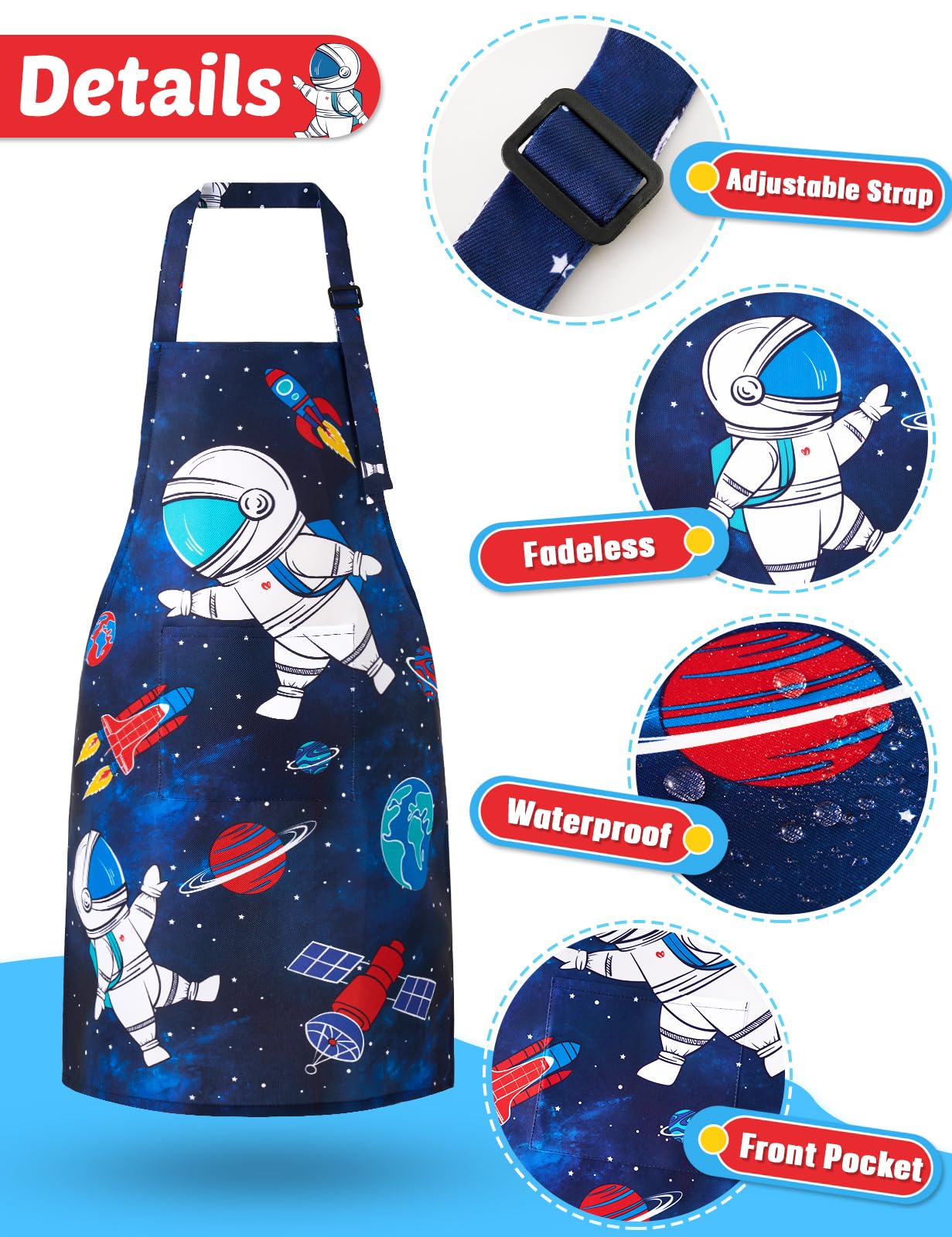 Wernnsai Kids Aprons For Boys - Space Toddler Art Aprons Waterproof Kids Toddler Paint Art Smock Waterproof Cooking Baking Painting Gardening Artist Chef Apron For Kids Age 6-10 Years