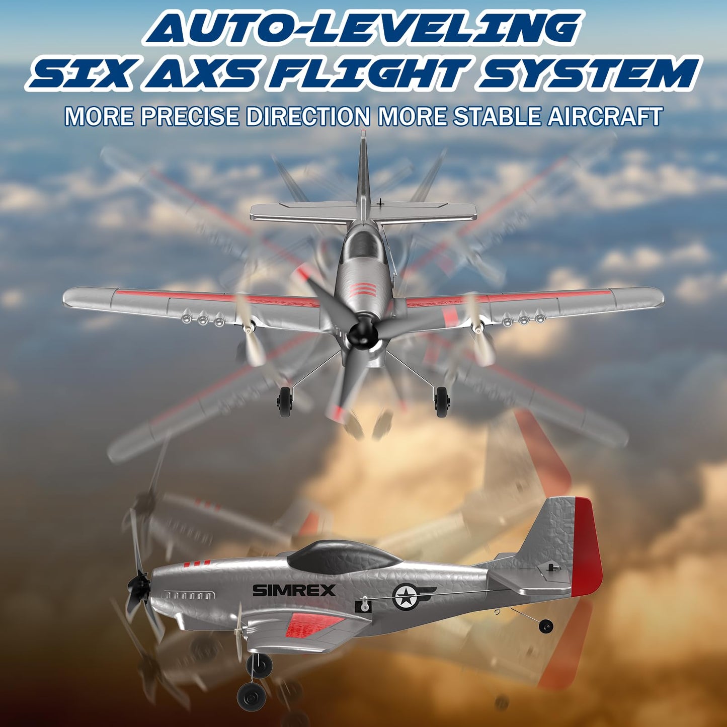 SIMREX RC Plane for Kids - 2.4GHz 3-Channel Remote Control Airplane Toy with 6-Axis Gyro, 2 Speeds, 2 Batteries, RC Foam Glider