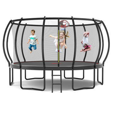 Tatub 14Ft Trampoline For Kids And Adults, Outdoor Recreational Trampolines With Basketball Hoop & Enclosure Net, Curved Poles, 