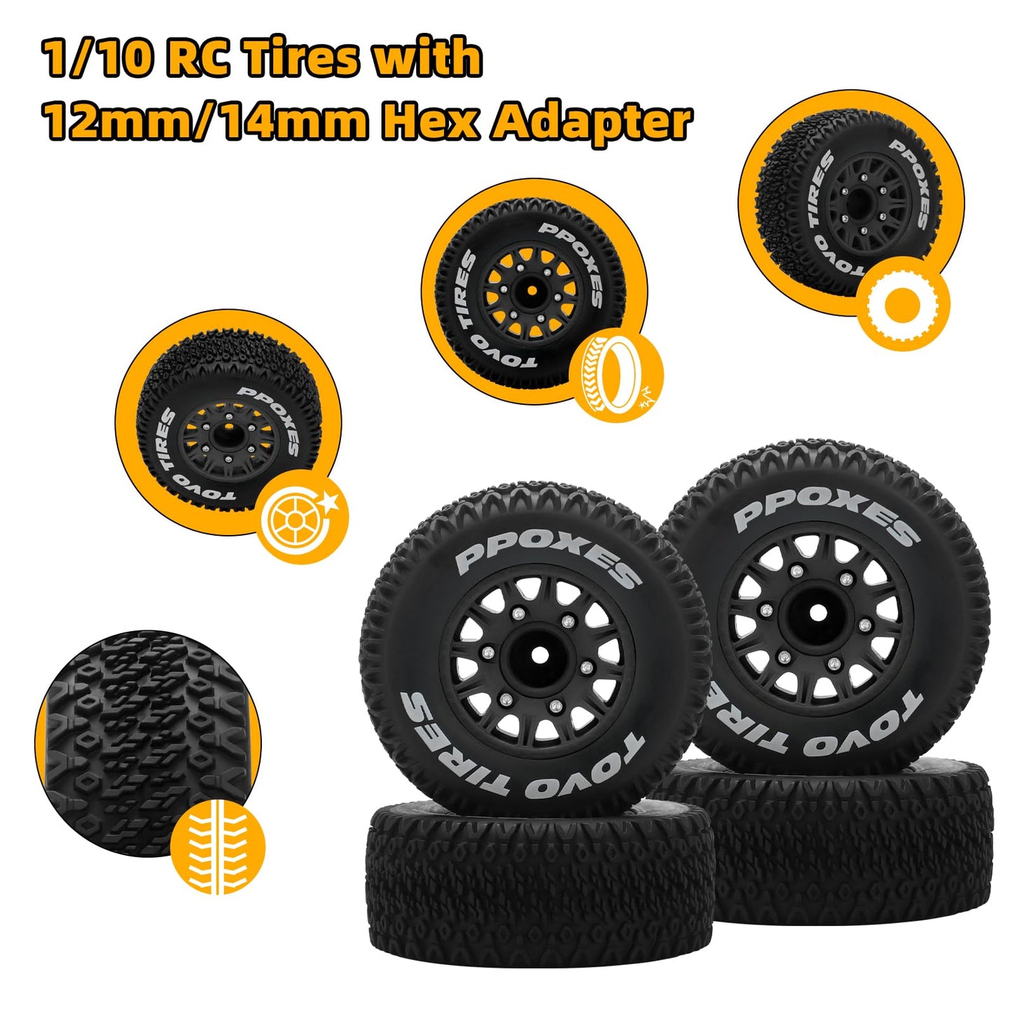 12mm/14mm/17mm Hex RC Wheels and Tires RC Truck Tires 1/10 Scale Tyres Detachable Replacement RC Car Tires for Arrma Senton Tire