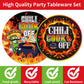EUOYUFO 96Pcs Chili Cook Off Decorations Disposable Tableware Set - Chill Cook Off Paper Plates Napkins Forks Chili Contest Tast