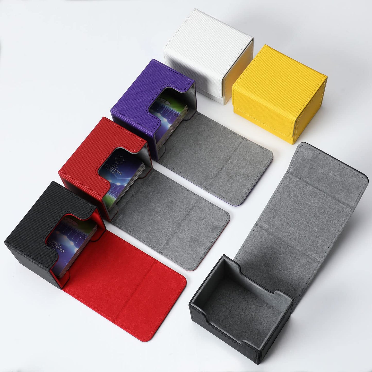 Yookeer 6 Pack Leather Deck Card Boxes 100+ Card Deck Game Box Magnetic Playing Card Deck Card Storage Box For 100 Plus Cards Compatible With Mtg Tcg (White,Black,Red,Yellow,Purple, Horizontal)