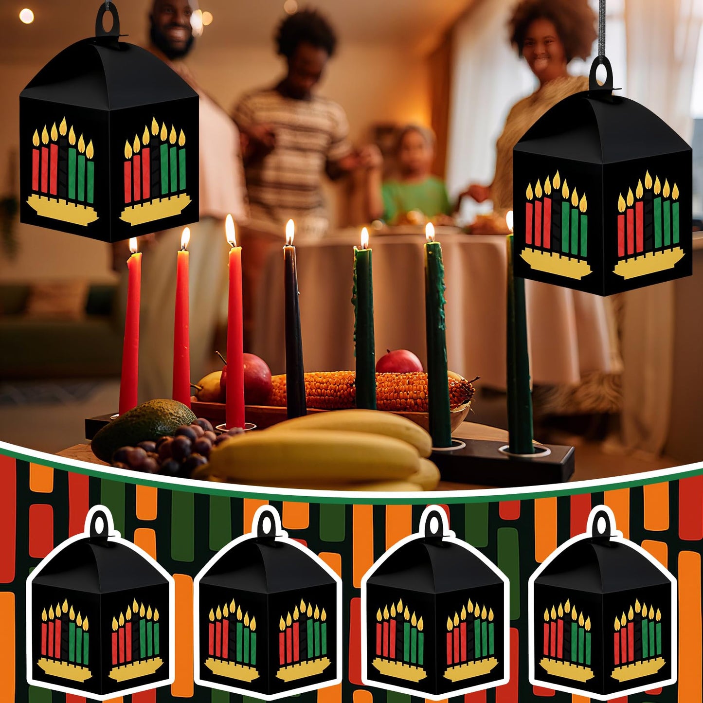 VIHOSE 16 Sets Kwanzaa Craft Kits Kwanzaa Candles Lantern DIY Craft Bulk African Heritage Suncatcher Kits Ornaments Holiday Part