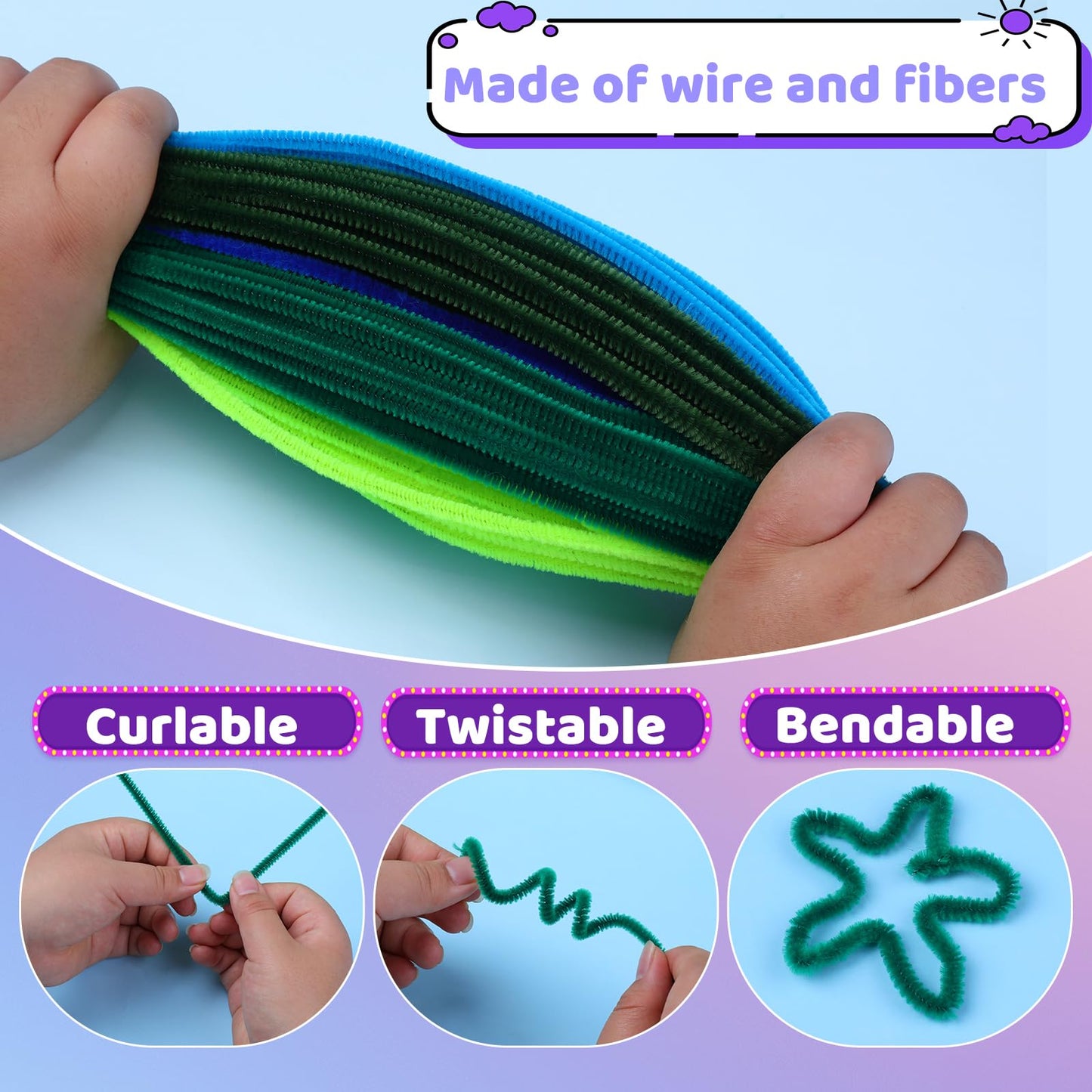 ZLULARY 200 Pcs Pipe Cleaners Bulk, Green Pipe Cleaners, Pipe Cleaners for Crafts, Pipe Cleaners Chenille Stem, Pipe Cleaners Se