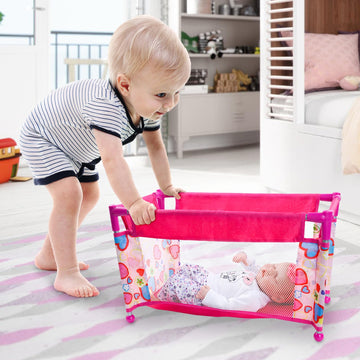 Babeside Baby Doll Crib, Baby Doll Bed For 17-21 Inch Dolls, Foldable Baby Doll Playpen Toy Crib, Reborn Baby Doll Accessories W