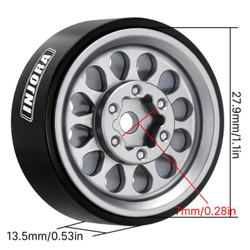 INJORA 1.0 Plus Beadlock Wheel - Aluminium Rims for SCX24 TRX4M FCX24 1/24 1/18 RC Crawler(Grey)