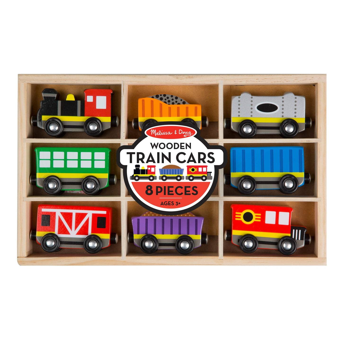 Melissa & Doug Wooden Magnetic Train Cars - 8 Piece Educational And Skill-Building Wooden Toy For Boys And Girls Magnetic Train, For Toddlers And Kids Ages 3+