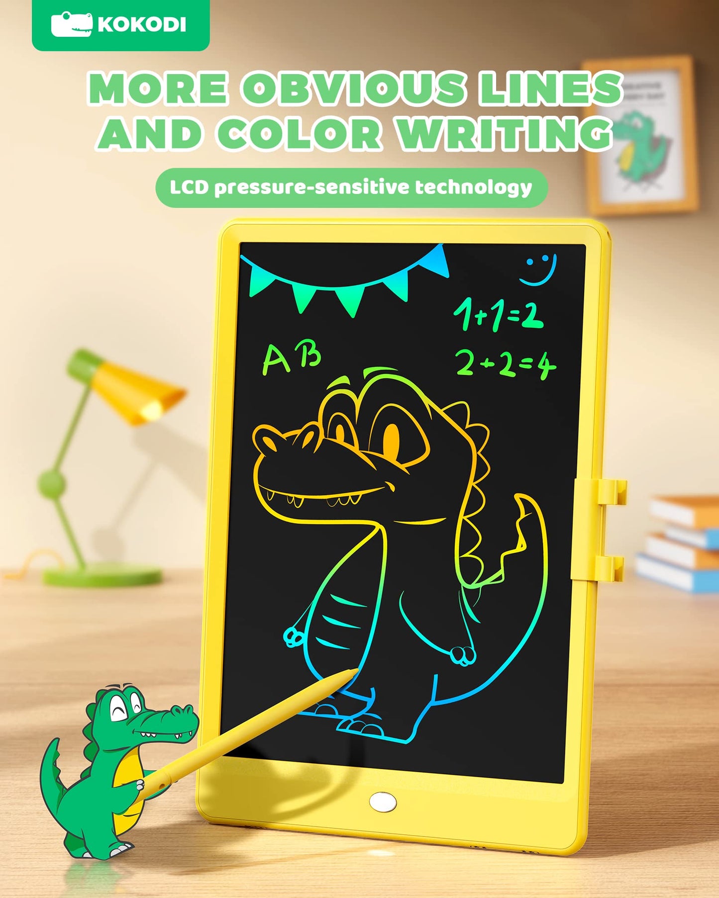 KOKODI LCD Writing Tablet, 10 Inch Colorful Toddler Doodle Board Drawing Tablet, Erasable Reusable Electronic Drawing Pads, Educ