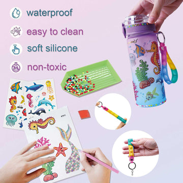 GZCY Mermaid Water Bottle Kit for Girls, DIY Diamond Painting Arts & Crafts, 600ml, Purple, Perfect Birthday Gift for Ages 3-10